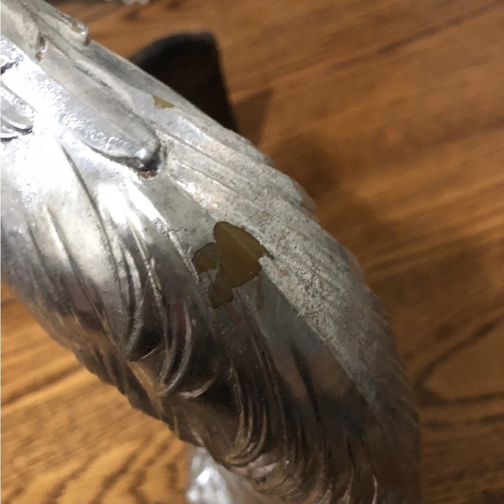 Syroco Vintage Mid Century Silver Peacock Bird Statues 13" - Picture 3 of 3